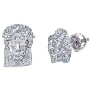 925 Sterling Silver Womens Cubic Zirconia Jesus Religious Stud Earrings