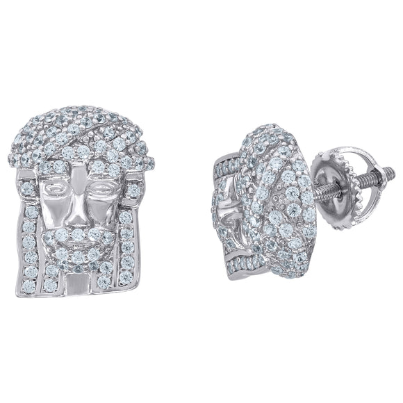 925 Sterling Silver Womens Cubic Zirconia Jesus Religious Stud Earrings