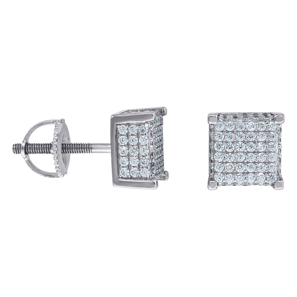 925 Sterling Silver Unisex Cubic Zirconia Square Stud Earrings