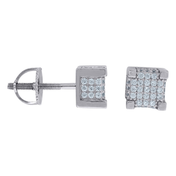 925 Sterling Silver Unisex Cubic Zirconia Square Stud Earrings