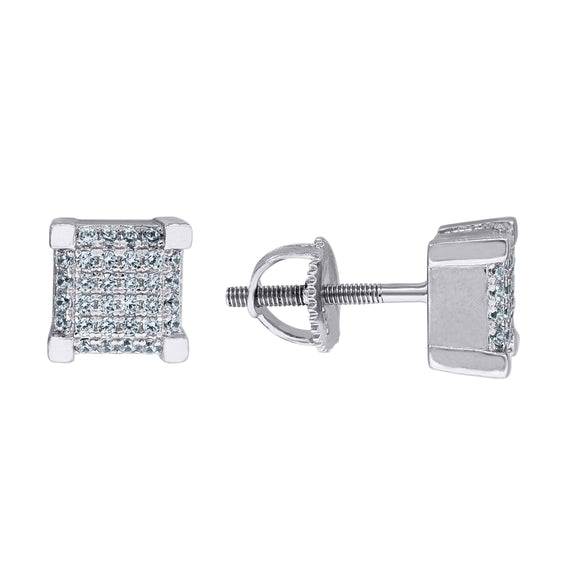 925 Sterling Silver Unisex Cubic Zirconia Square Stud Earrings