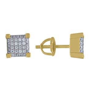 925 Sterling Silver Yellow-tone Unisex Cubic Zirconia Square Stud Earrings