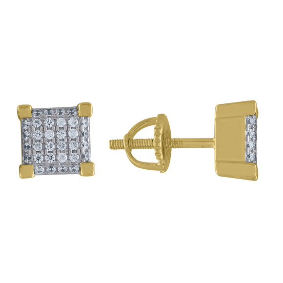 925 Sterling Silver Yellow-tone Unisex Cubic Zirconia Square Stud Earrings