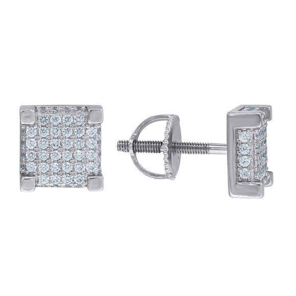 925 Sterling Silver Unisex Cubic Zirconia Square Stud Earrings