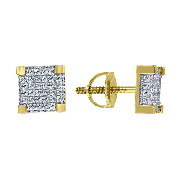 925 Sterling Silver Yellow-tone Unisex Cubic Zirconia Square Stud Earrings