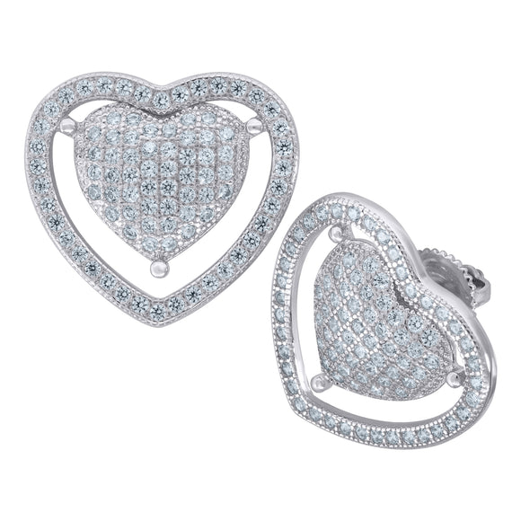 925 Sterling Silver Womens Cubic Zirconia Heart Stud Earrings