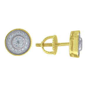 925 Sterling Silver Yellow-tone Unisex Cubic Zirconia Round Stud Earrings