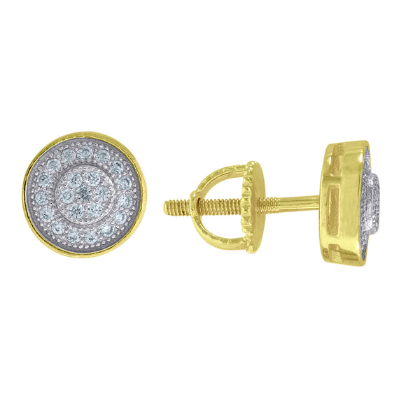 925 Sterling Silver Yellow-tone Unisex Cubic Zirconia Round Stud Earrings