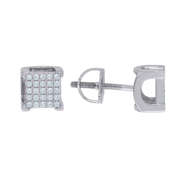925 Sterling Silver Unisex Cubic Zirconia Square Stud Earrings
