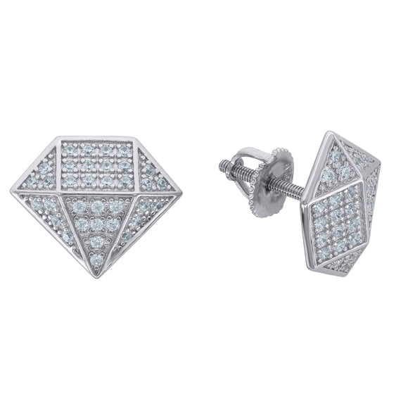 925 Sterling Silver Unisex Cubic Zirconia Diamond Shape Stud Earrings