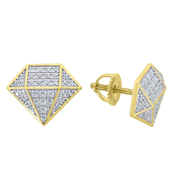 925 Sterling Silver Yellow-tone Unisex Cubic Zirconia Diamond Shape Stud Earrings