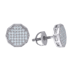 925 Sterling Silver Unisex Cubic Zirconia Decagon Stud Earrings