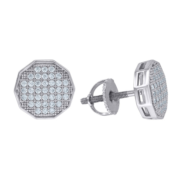 925 Sterling Silver Unisex Cubic Zirconia Decagon Stud Earrings