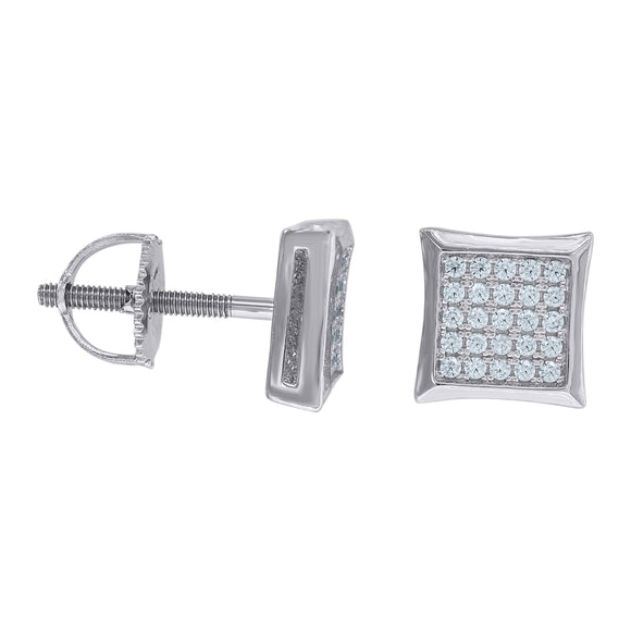 925 Sterling Silver Unisex Cubic Zirconia Square Stud Earrings