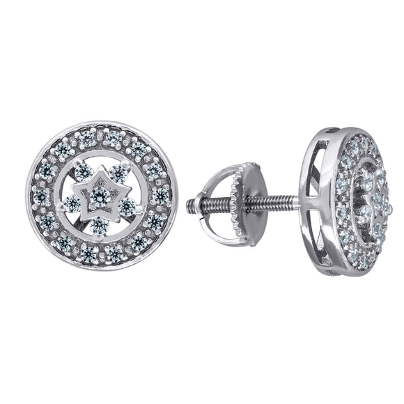 925 Sterling Silver Unisex Cubic Zirconia Round Halo Stud Earrings