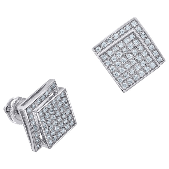 925 Sterling Silver Unisex Cubic Zirconia Square Stud Earrings