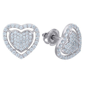 925 Sterling Silver Womens Cubic Zirconia Heart Stud Earrings
