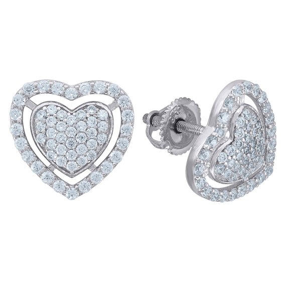 925 Sterling Silver Womens Cubic Zirconia Heart Stud Earrings