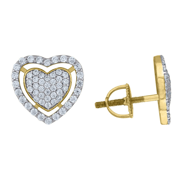 925 Sterling Silver Yellow-tone Womens Cubic Zirconia Heart Stud Earrings