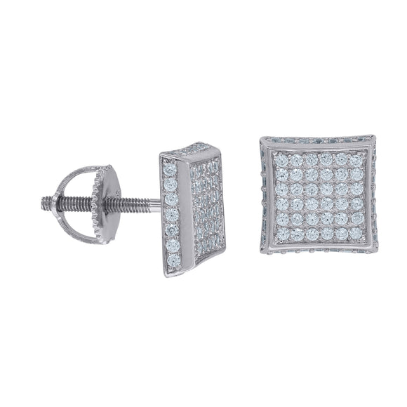 925 Sterling Silver Unisex Cubic Zirconia Square Stud Earrings