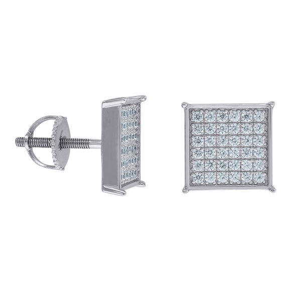 925 Sterling Silver Unisex Cubic Zirconia Square Stud Earrings