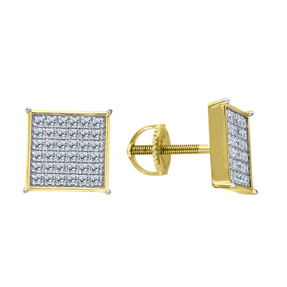 925 Sterling Silver Yellow-tone Unisex Cubic Zirconia Square Stud Earrings