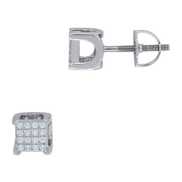 925 Sterling Silver Unisex Cubic Zirconia Square Stud Earrings