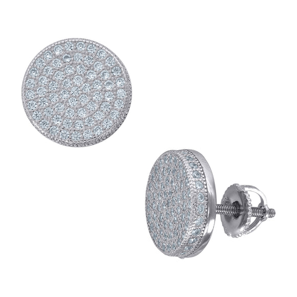 925 Sterling Silver Unisex Cubic Zirconia Round Stud Earrings