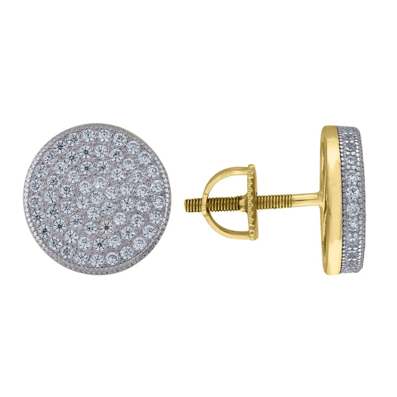 925 Sterling Silver Yellow-tone Unisex Cubic Zirconia Round Stud Earrings
