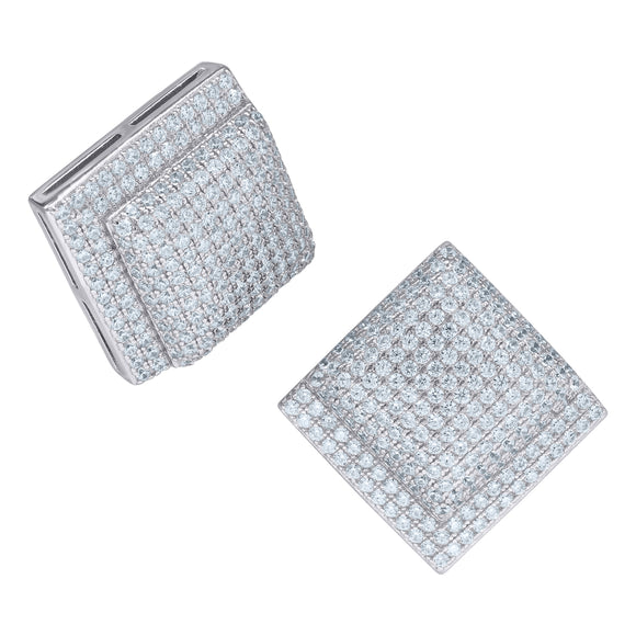 925 Sterling Silver Womens Cubic Zirconia Square Stud Earrings