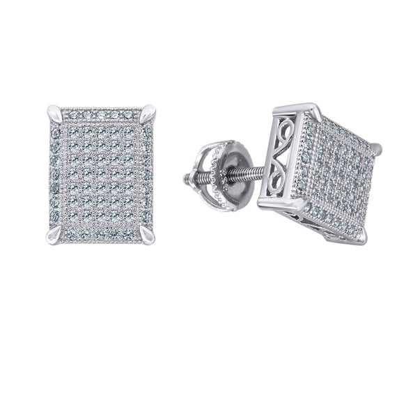 925 Sterling Silver Unisex Cubic Zirconia Rectangle Stud Earrings