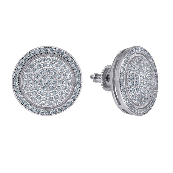 925 Sterling Silver Unisex Cubic Zirconia Round Stud Earrings