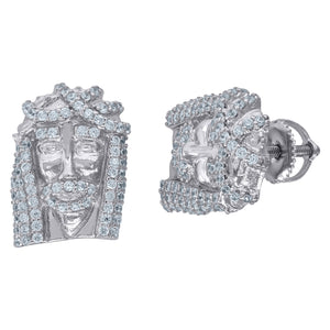 925 Sterling Silver Womens Cubic Zirconia Jesus Religious Stud Earrings