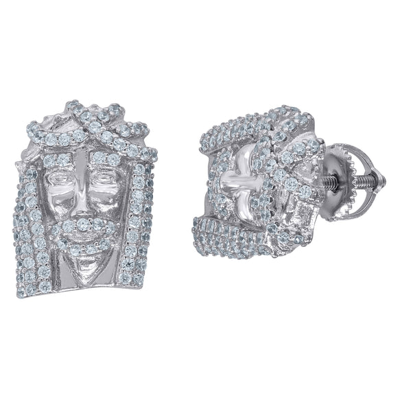 925 Sterling Silver Womens Cubic Zirconia Jesus Religious Stud Earrings