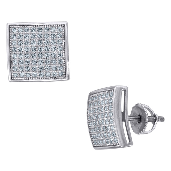 925 Sterling Silver Unisex Cubic Zirconia Square Stud Earrings