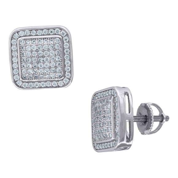 925 Sterling Silver Unisex Cubic Zirconia Square Stud Earrings