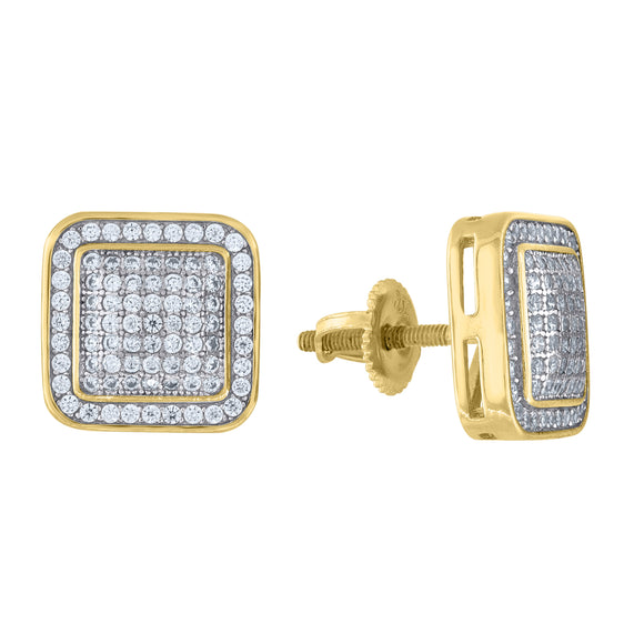 925 Sterling Silver Yellow-tone Unisex Cubic Zirconia Square Stud Earrings