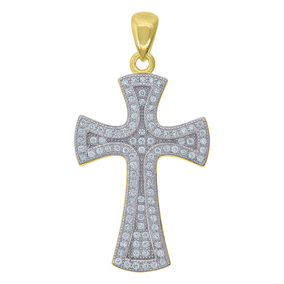 925 Sterling Silver Yellow-tone Unisex CZ Cross Religious Charm Pendant