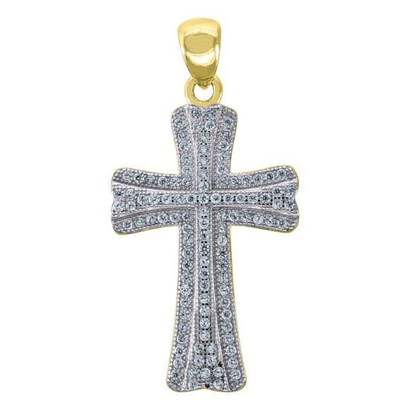 925 Sterling Silver Yellow-tone Unisex CZ Cross Religious Charm Pendant
