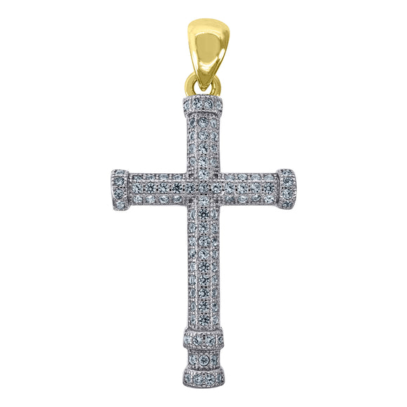 925 Sterling Silver Yellow-tone Unisex CZ Cross Religious Charm Pendant