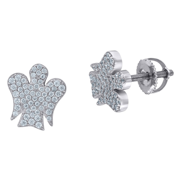 925 Sterling Silver Womens Cubic Zirconia Angel Religious Stud Earrings