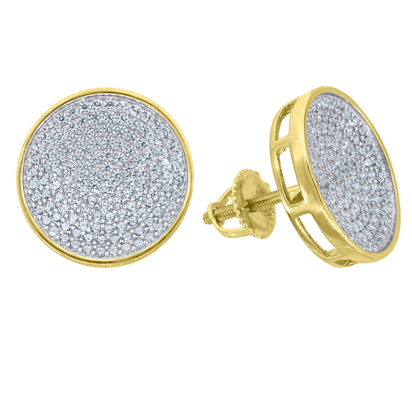 925 Sterling Silver Yellow-Tone Unisex Cubic Zirconia Round Stud Earrings