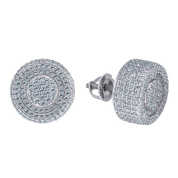 925 Sterling Silver Unisex Cubic Zirconia Round Stud Earrings