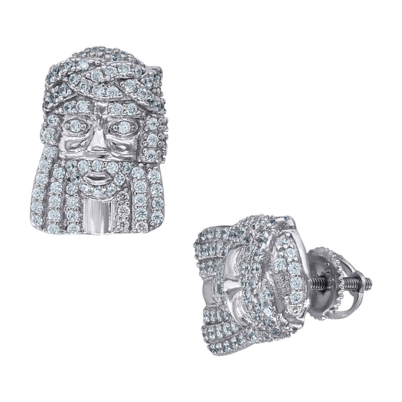 925 Sterling Silver Unisex Cubic Zirconia Jesus Religious Stud Earrings