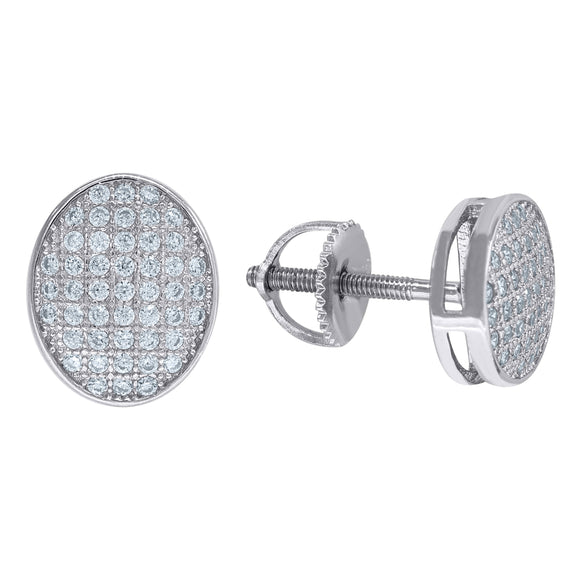 925 Sterling Silver Unisex Cubic Zirconia Oval Stud Earrings