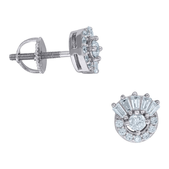 925 Sterling Silver Unisex Cubic Zirconia Round Stud Earrings