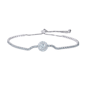 925 Sterling Silver Women Cubic Zirconia Fancy Tennis Halo Bracelet
