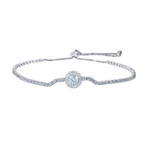 925 Sterling Silver Women Cubic Zirconia Fancy Tennis Halo Bracelet