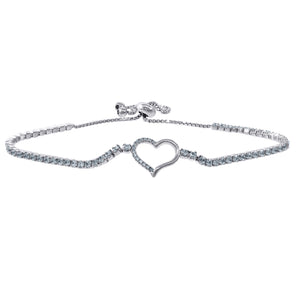 925 Sterling Silver Women Cubic Zirconia Fancy Tennis Heart Bracelet