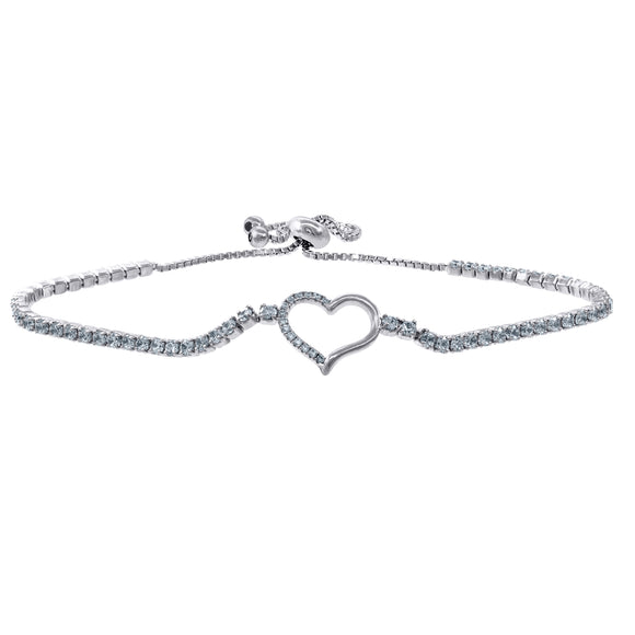 925 Sterling Silver Women Cubic Zirconia Fancy Tennis Heart Bracelet
